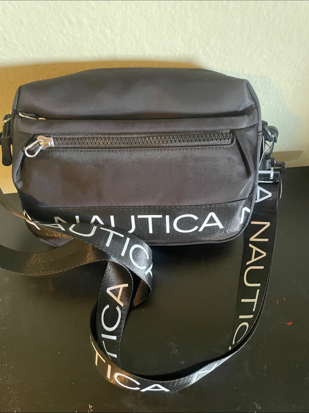 Nautica Black Logo-Striped Crossbody Belt Bag